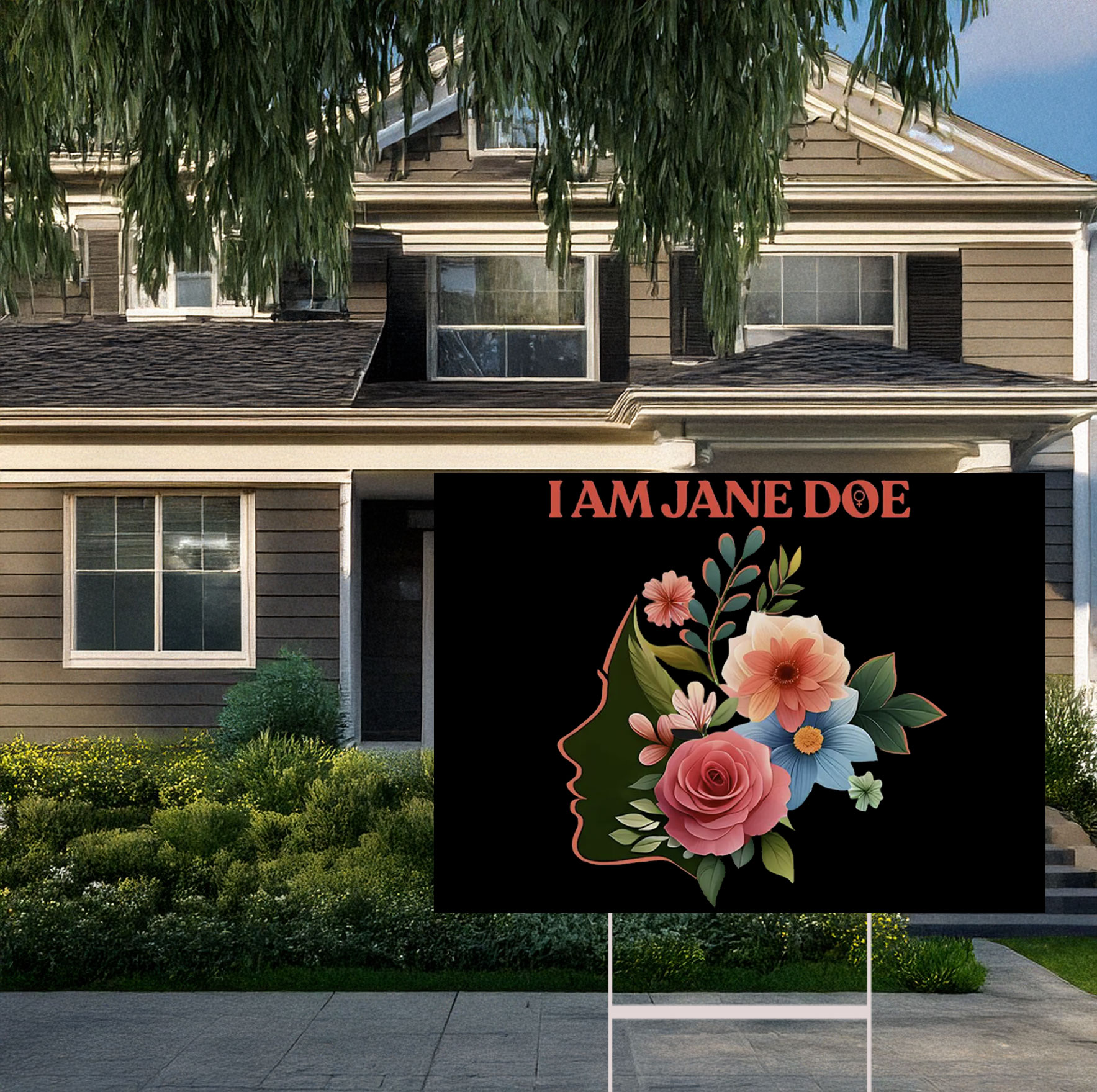I Am Jane Doe Floral Silhouette Yard Sign