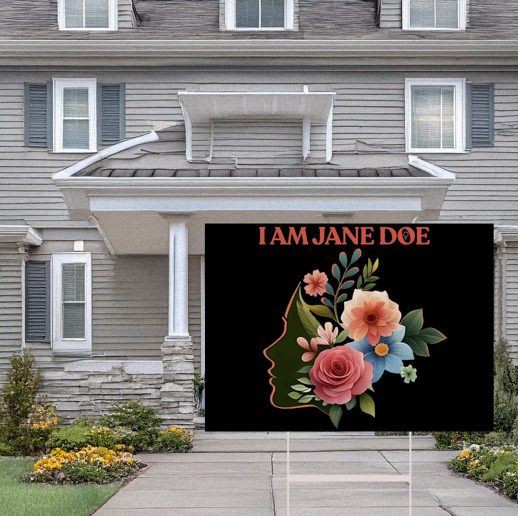 I Am Jane Doe Floral Silhouette Yard Sign